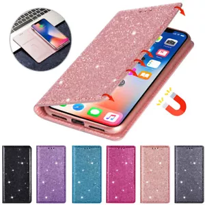 Custodia a portafoglio sottile magnetica per iPhone 16e/15/14/13/12/11 XR SE glitter - Foto 1 di 38