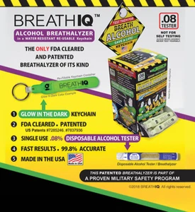 Breath IQ Testers in Glow In Dark Key Chains .08 Alcohol Single Use FDA Approved - Picture 1 of 5