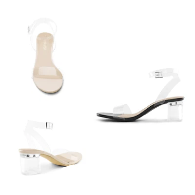 Sandalias de mujer con correa al tobillo y tacón bloque transparente para eventos de moda Foto 1 de 4