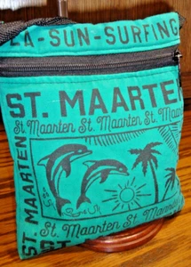 Girls St. Maarten Teal Cross Body Purse w/Black Strap 7.5"x6.5" Zip Closure  P16 - Picture 1 of 6