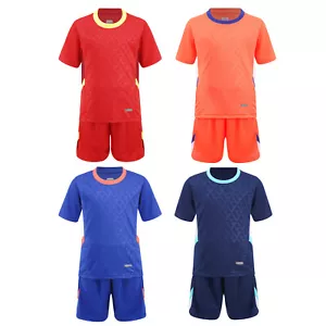 Boys Uniform Round Neck Outfits Sport Clothes Set Drawstring Top Soccer Shorts - Picture 1 of 45