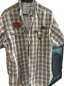 Auburn University Columbia PFG Super Bonehead Mens Large Button Orange Blue Fish - Picture 1 of 7