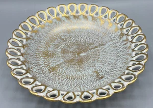 Vintage MCM Stangl Pottery 9.25” Lace Centerpiece Bowl Gold Aqua Speckled 5062 - Picture 1 of 7