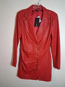 NWT Fashion Nova I'm the Boss Mini Dress Red Faux Leather Low Cut Y2K Size Small - Picture 1 of 8