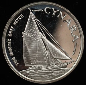 Vintage Cynara Yacht dos mástiles Gaff Ketch AMC .999 1 oz plata arte redondo (64470) - Imagen 1 de 2
