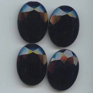 6 VINTAGE JET BLACK ACRYLIC FACETED 40X30mm. OVAL GEM JEWELS  6814 - Picture 1 of 1