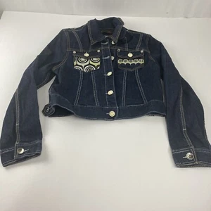 Coogi Youth Girls XL Denim Jacket Button Up Dark Wash Spell-Out - Picture 1 of 7