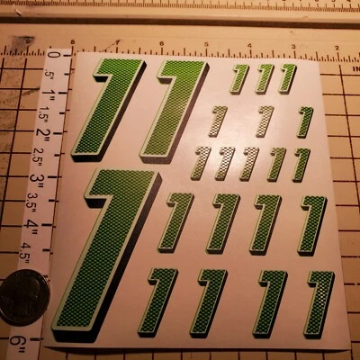 Carbon Fiber Black w/Lime/Black #1's Racing Numbers Vinyl Decal Sheet 1/10-1/12  - Image 1 of 4