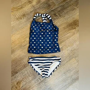Cat & Jack Girls’ Nautical 2-Piece Swimsuit – Size Small (6/6X) - Picture 1 of 6