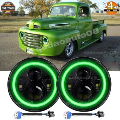 Подходит для Ford F1 1948-1952 пара 7 дюймов круглые светодиодные фары зеленые Halo дневные ходовые огни Angel Eyes - Изображение 1 из 4