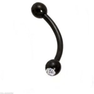 Torre Ceja Curva Titanio Negro IP con Gema Transparente 3mm Bolas Calibre 16 5/16" Barba - Imagen 1 de 3