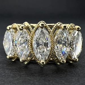 CZ Marquise 5 Stone Ring - 14ct Yellow Gold - UK Size R 1/2 - Picture 1 of 13