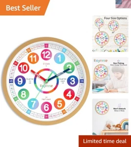 Wall Clock for Kids Learning to Tell Time Easily Non Ticking Battery Operated Ki - Picture 1 of 11