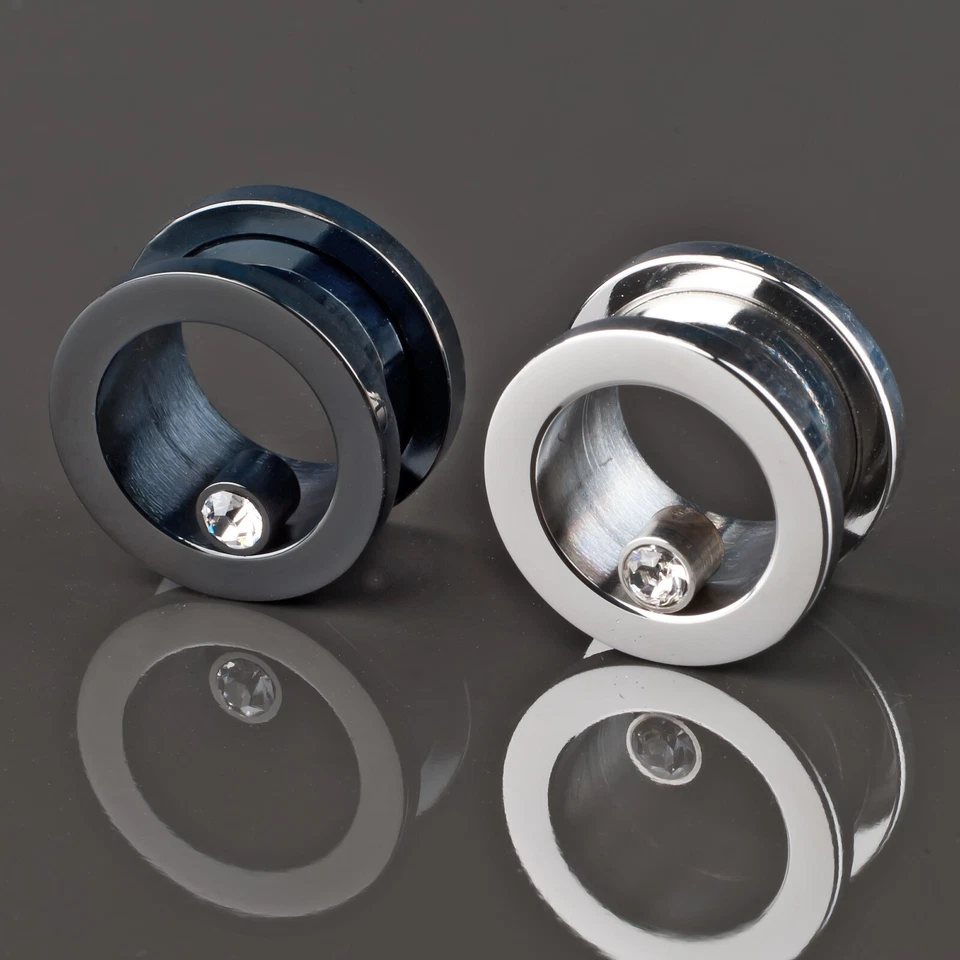 6-14mm Flesh Tunnel Plug Acciaio Zirconia Cristalli Strass Bling Zirconi Z146 - Immagine 1 di 1