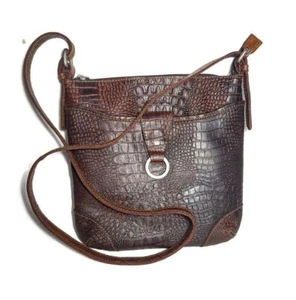 NWT Jack Georges Brown Hornback Croco Crossover Leather Crossbody Handbag - Picture 1 of 4