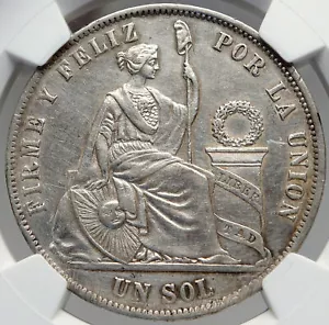 1871 YJ PERU South America Antique Original Silver Peruvian Sol NGC Coin i82950 - Picture 1 of 5