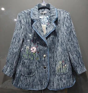 Joe Browns Blue Tweed Blazer Quirky with Flower Embrodery Size 28 - Picture 1 of 14