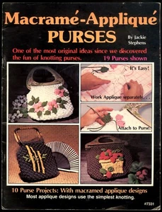 Vintage karierte 7331 Makramee Applikation Geldbörsen 10 Taschen Anleitung Muster Stephens - Bild 1 von 4