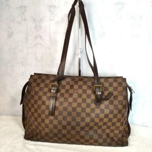 LOUIS VUITTON N51119 Damier Chelsea Tote Bag Shoulder Bag Brown Used From Japan - Picture 1 of 15