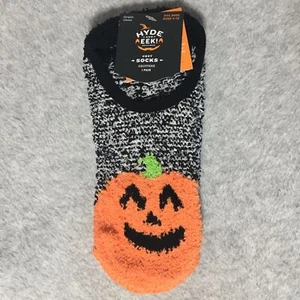 Women's Pumpkin Halloween Socks w/Grippers Hyde & EEK Black Orange shoes sz 4-10 - Picture 1 of 4