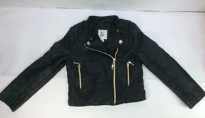 Girls Jacket Black Solid Moto Faux Leather Size 4 - Picture 1 of 12