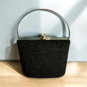 Evening Handbag Purse Black Silver Cocktail Clutch Convertbl Hard case 6” x7” - Picture 1 of 9