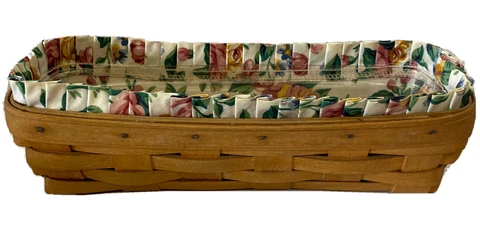 1999 Longaberger Rectangular Basket, Roses Liner, and Protector - Missing Tag Cover