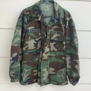 Military Combat Coat Shirt Woodland Camo BDU Camouflage Navy Patches Large Long - Picture 1 of 6