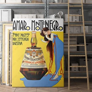 Amaro Montenegro Vintage Trinken Werbung Poster Leinwand Wandbild Kunstdruck - Bild 1 von 7