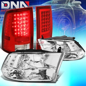 CHROME HOUSING CLEAR SIDE QUAD HEADLIGHT+LED RED TAIL LAMP FIT 10-17 DODGE RAM - Bild 1 von 12