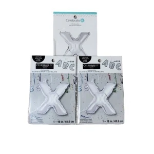 2 "X" Mylar Foil Balloons 16" and 1 "X" Mylar Foil Balloon 14" w/ Straws Silver - Picture 1 of 2
