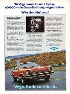 1976 Print Ad of Chevrolet Chevy Vega Built to Take It General Motors GM - Picture 1 of 2