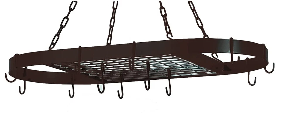 Oval Bronze Hanging Pot Rack, 12 Hooks + 19.5" Chain (1.8" thick) 33" x 17¼" ... - Image 1 of 1
