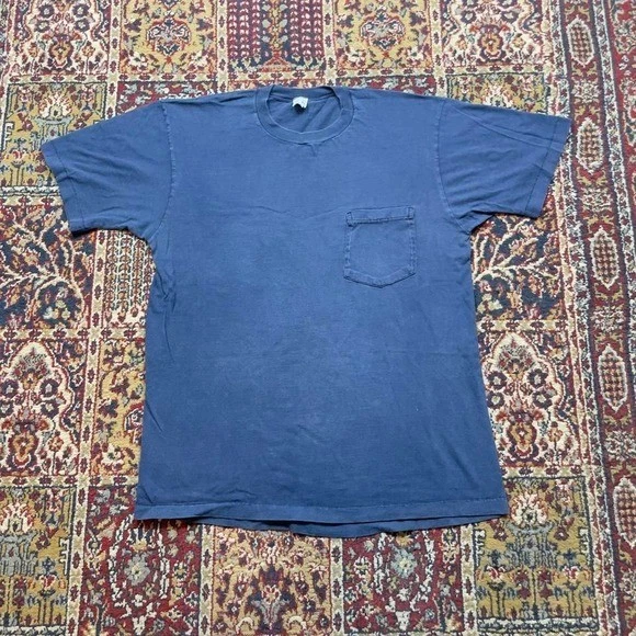 Camiseta en blanco esencial de colección años 70 80 JC Penney algodón azul marino ribete bolsillo XL EE. UU. Foto 1 de 4