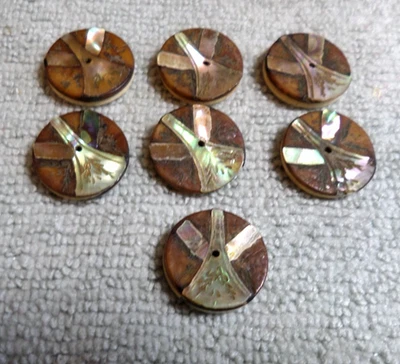 7 Vintage Antique MOP Mother of Pearl In-Lay Buttons - Image 1 of 4