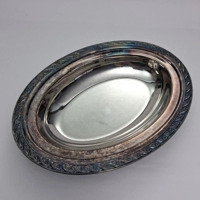 Bandeja Plateada Plateada De Colección Plato Ovalado Deslustre Ornado 9 x 12 De Colección Foto 1 de 4