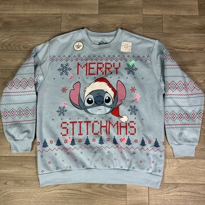 NUEVO CON ETIQUETAS Disney Stitch Navidad Vacaciones Iluminado Adulto Unisex Sudadera Talla XL Foto 1 de 4