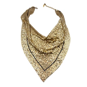 Vintage Whiting & Davis Gold Tone Chain Mail Mesh Scarf Handkerchief Necklace - Picture 1 of 9