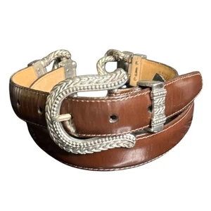 Cinturón de cuero marrón Brighton plateado hebilla detallada para mujer talla M 22309 - Imagen 1 de 8