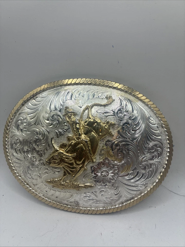 Montana Plateros Grande Plata Grabado Western Cinturón Hebilla Foto 1 de 4