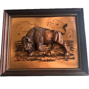 Vintage 3D John Louw? KUPFER 16x13 LADEBISON BÜFFEL 70er Western ART wie besehen - Bild 1 von 24