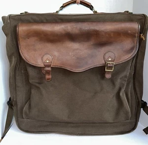 VTG Cabelas Canvas & Leather Folding Garment Bag Luggage Travel Hunting Outdoor - Picture 1 of 6