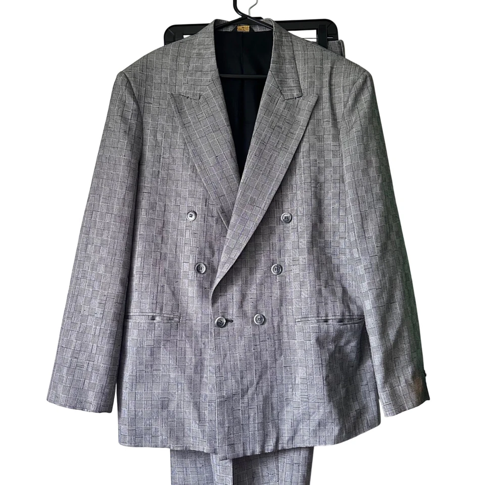 City Streets 男式灰色双排扣西装套装尺寸 W34 聚酯纤维人造丝 — 第 1/4 张图片