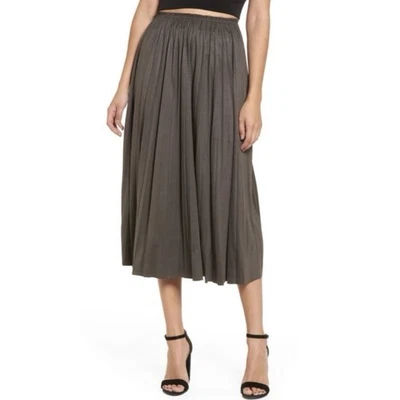 Saia plissada Anthropologie Moon River camurça feminina L cinza oliva puxar outono - Imagem 1 de 4