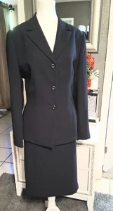 Kasper Dark Navy Blue Skirt Suit Set Office Power Suit Size 12 Lined - Picture 1 of 9
