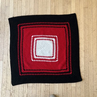 Handmade Chunky Crochet Knit   Black, Red, White 36" x 36 " - Image 1 of 4