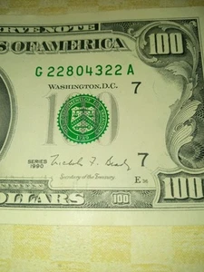 $100 Federal Reserve Note 1990 ~ Lot 3 Crisp Sequential One Hundred Dollar Bills - Picture 1 of 9