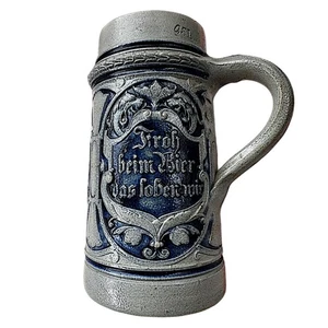 Vintage German Stoneware Cobalt Blue Salt Glazed Beer Stein Mug Bierkrug 0.5L - Picture 1 of 10