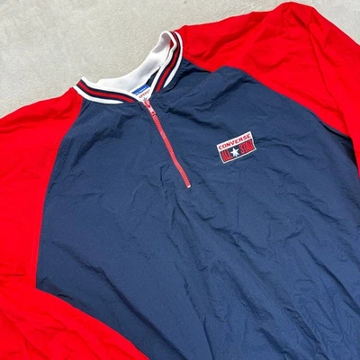 Vintage Converse Jacket Men 2XL Red All Star Pullover 1/4 Zip Windbreaker 90 USA - Image 1 of 4