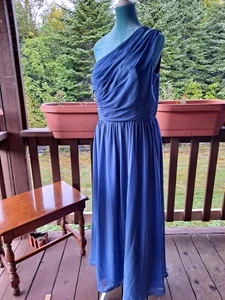 Alfred Angelo Dress Womens 12 Blue One Shoulder Chiffon Formal Gown - Picture 1 of 9
